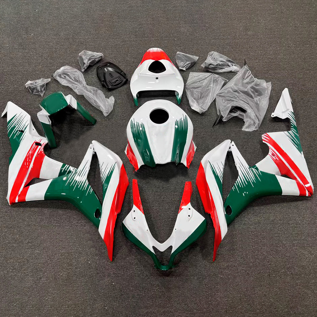 Amotopart 2007–2008 Honda CBR600RR F5 Weiß Rot Grün Verkleidungsset