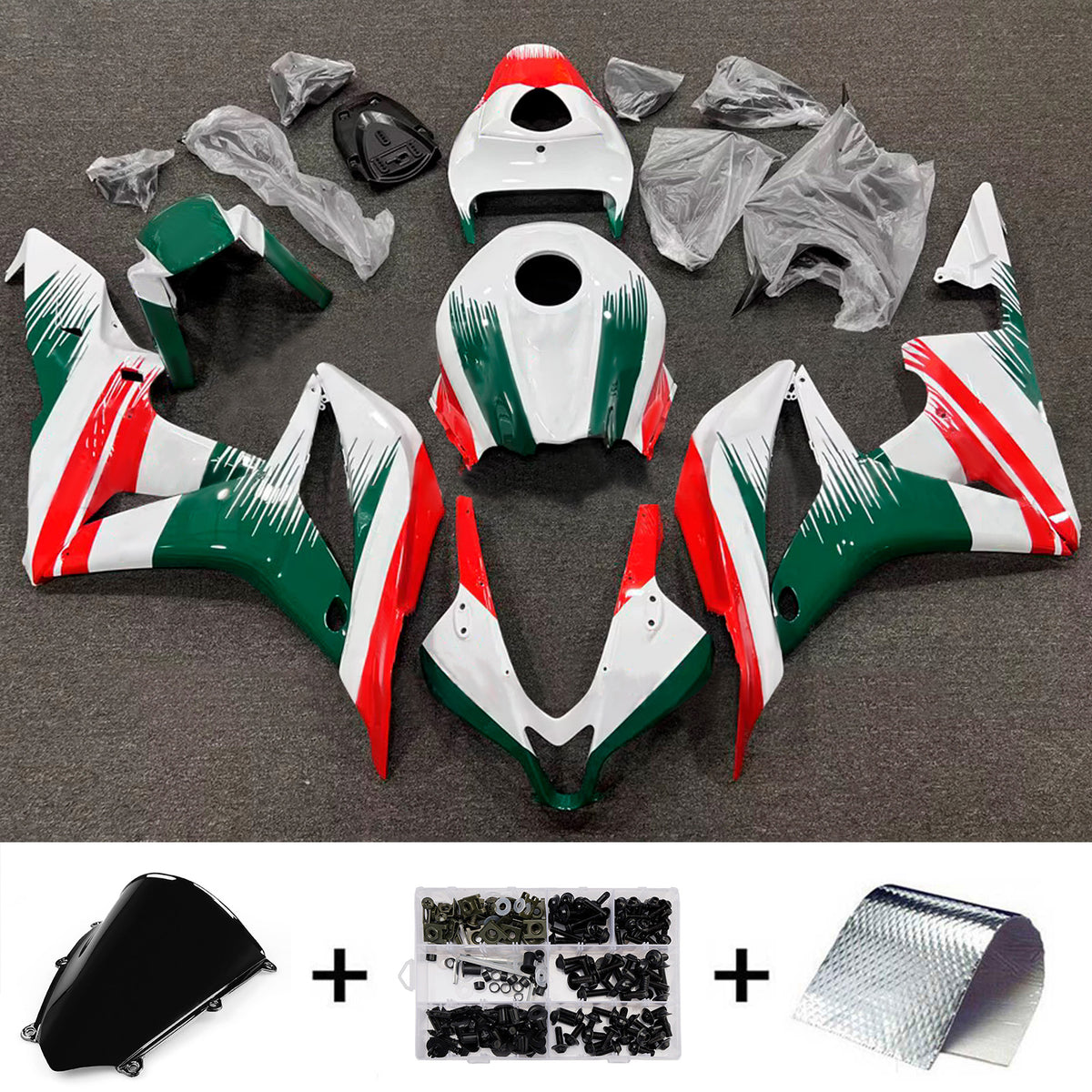 Amotopart 2007-2008 Honda CBR600RR F5 White Red Green Fairing Kit