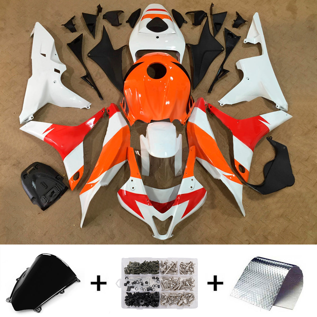 Amotopart 2007–2008 Honda CBR600RR F5 Weiß Orange Verkleidungsset