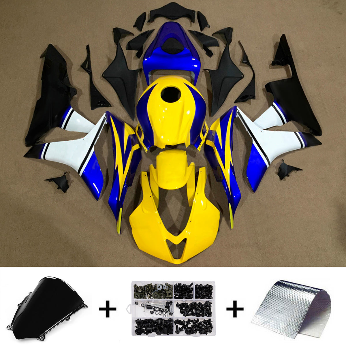 Amotopart 2007-2008 Honda CBR600RR F5 Yellow Blue Fairing Kit
