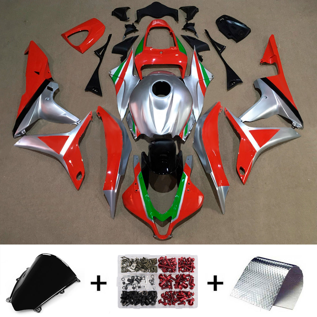 Amotopart 2007-2008 Honda CBR600RR F5 Red Silver Fairing Kit