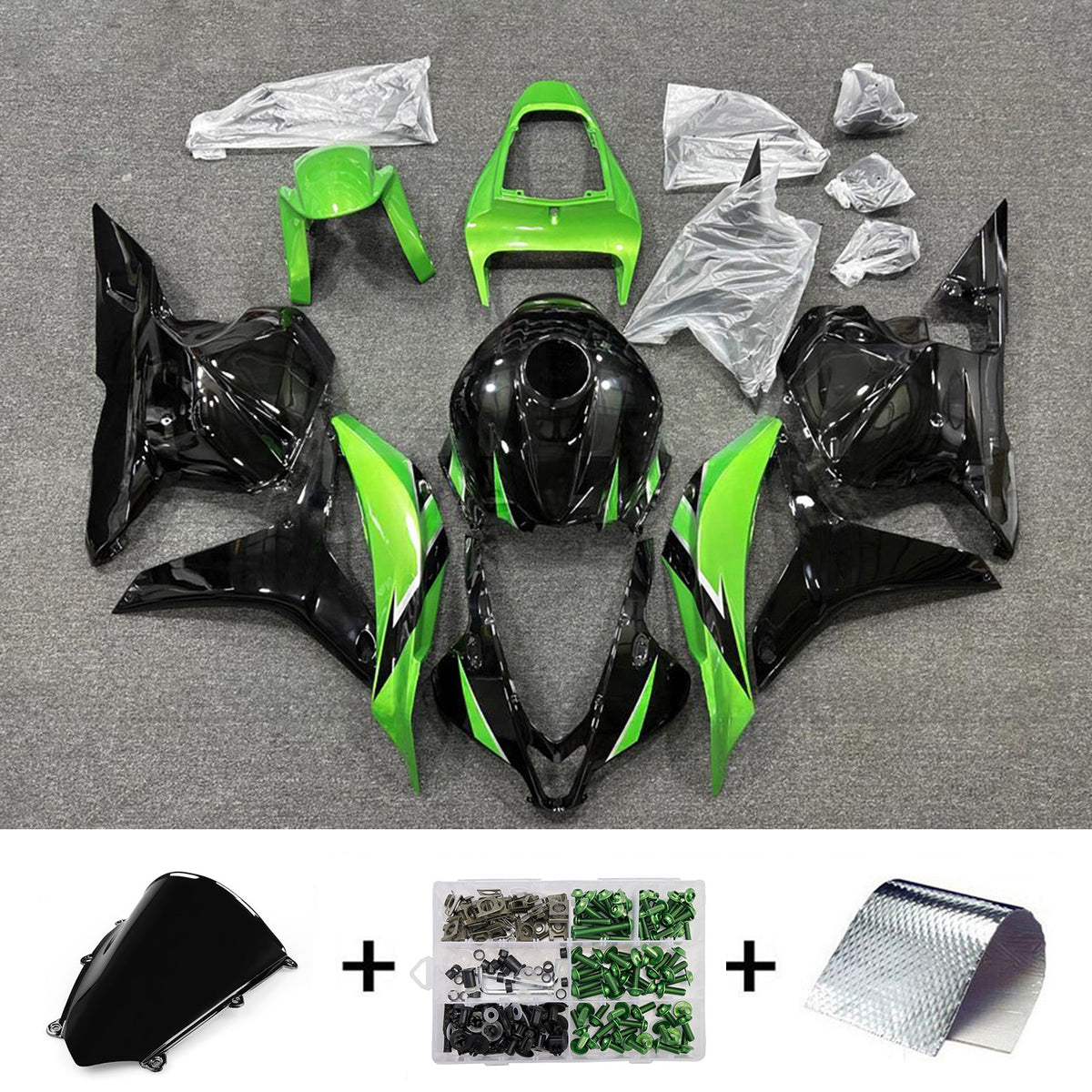 Amotopart 2009-2012 Honda CBR600RR F5 Kit de carenado negro verde
