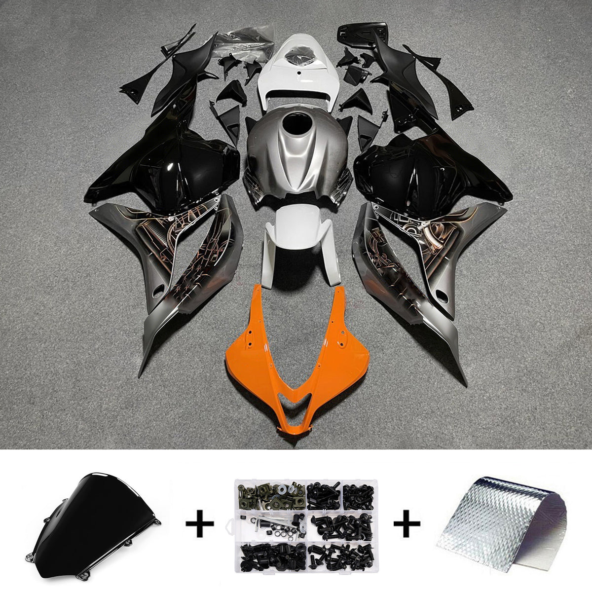 Amotopart 2009-2012 Honda CBR600RR F5 Black Silver Fairing Kit