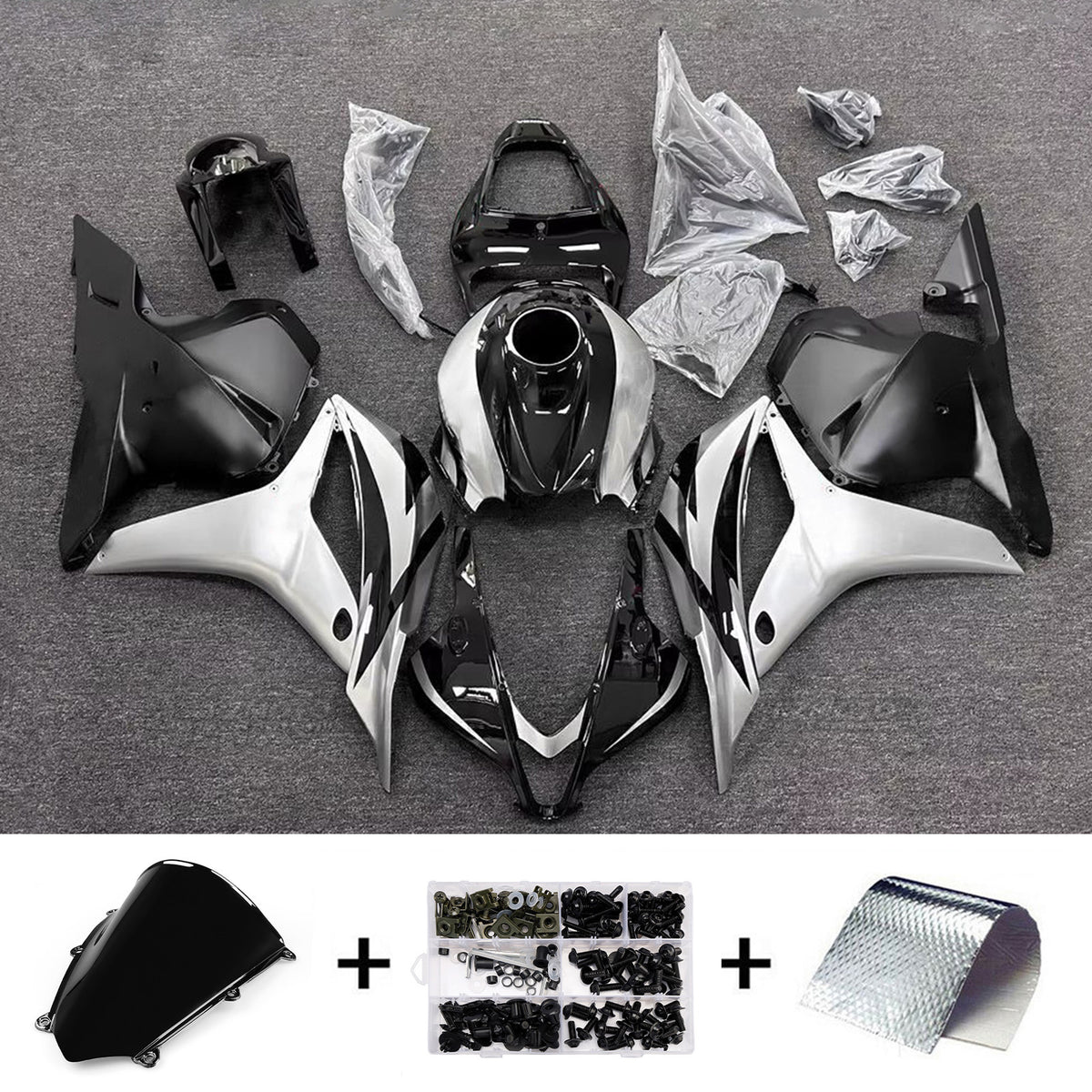 Amotopart 2009-2012 Honda CBR600RR F5 Kit de carenado negro plateado