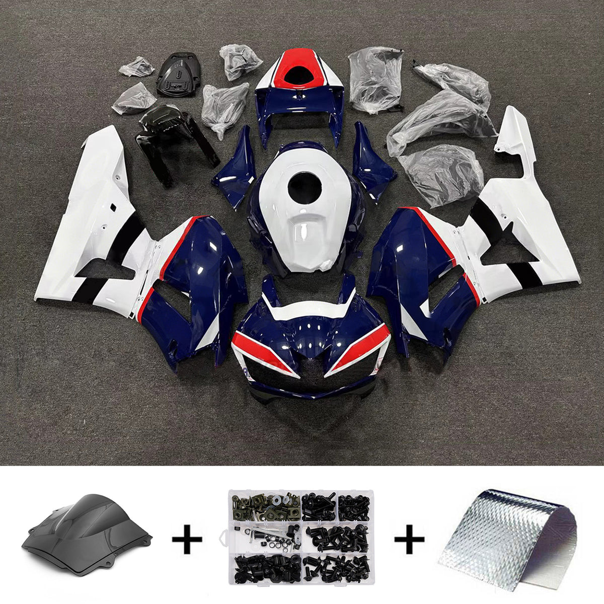 Amotopart 2013–2025 Honda CBR600RR F5 Weiß Blau Verkleidungsset