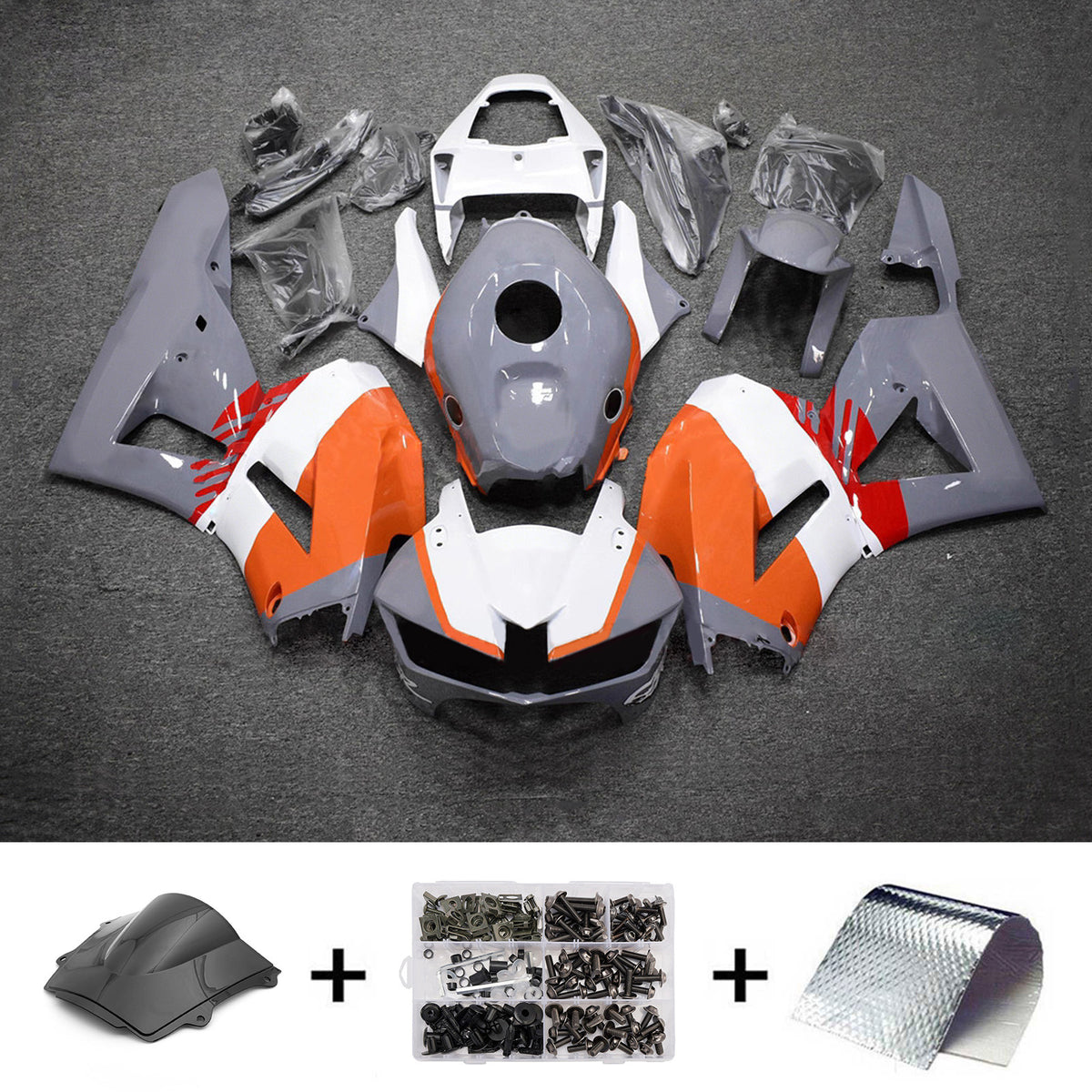 Amotopart 2013–2025 Honda CBR600RR F5 Grau Orange Weiß Verkleidungsset