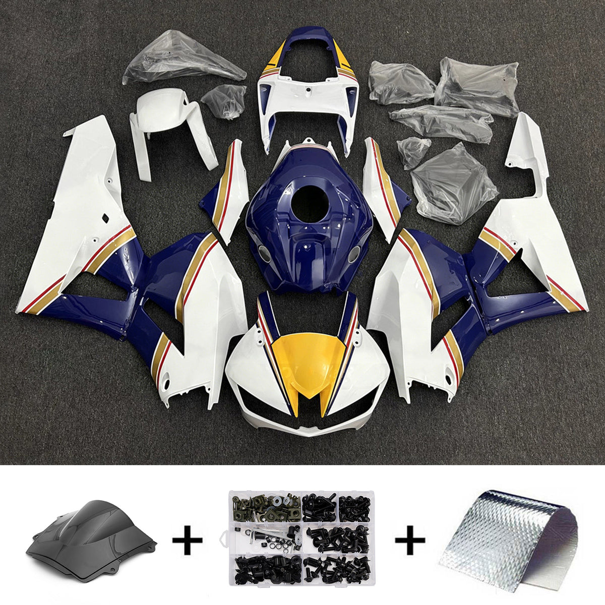 Amotopart 2013-2025 Honda CBR600RR F5 White Blue Fairing Kit