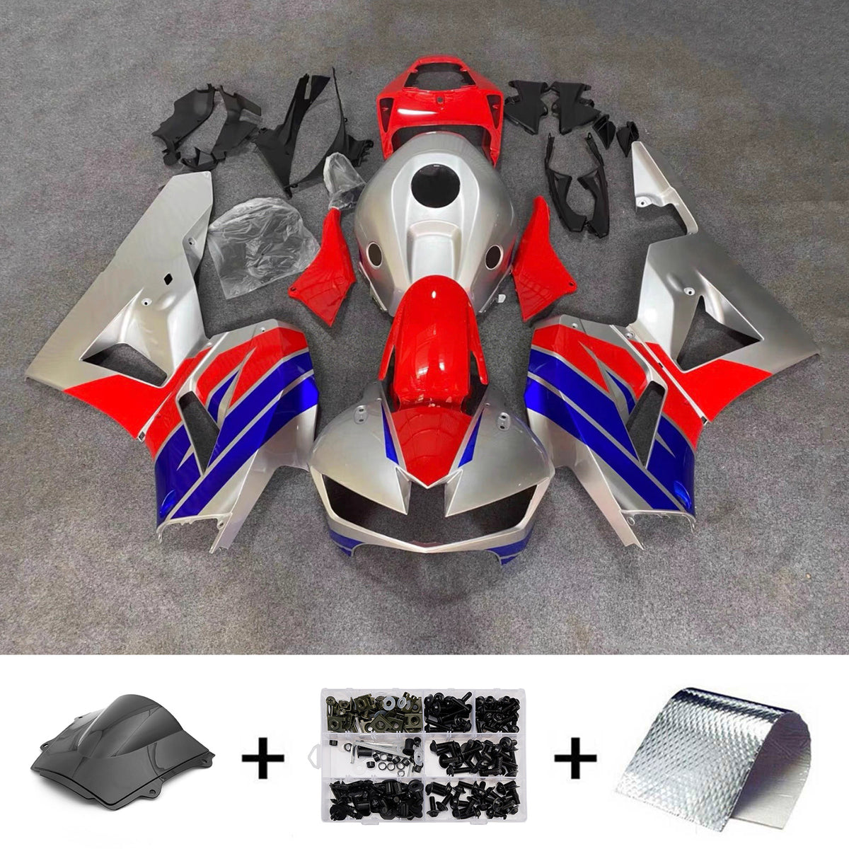 Amotopart 2013-2025 Honda CBR600RR F5 Kit de carenado plateado rojo azul