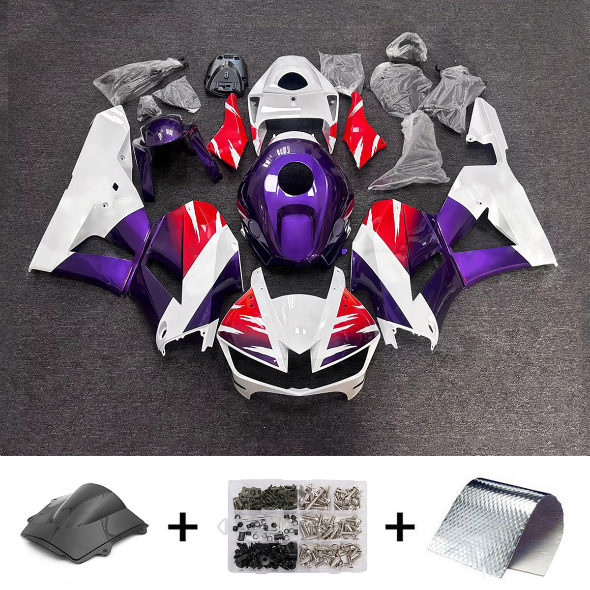 Amotopart 2013-2025 Honda CBR600RR F5 Kit de carenado blanco morado