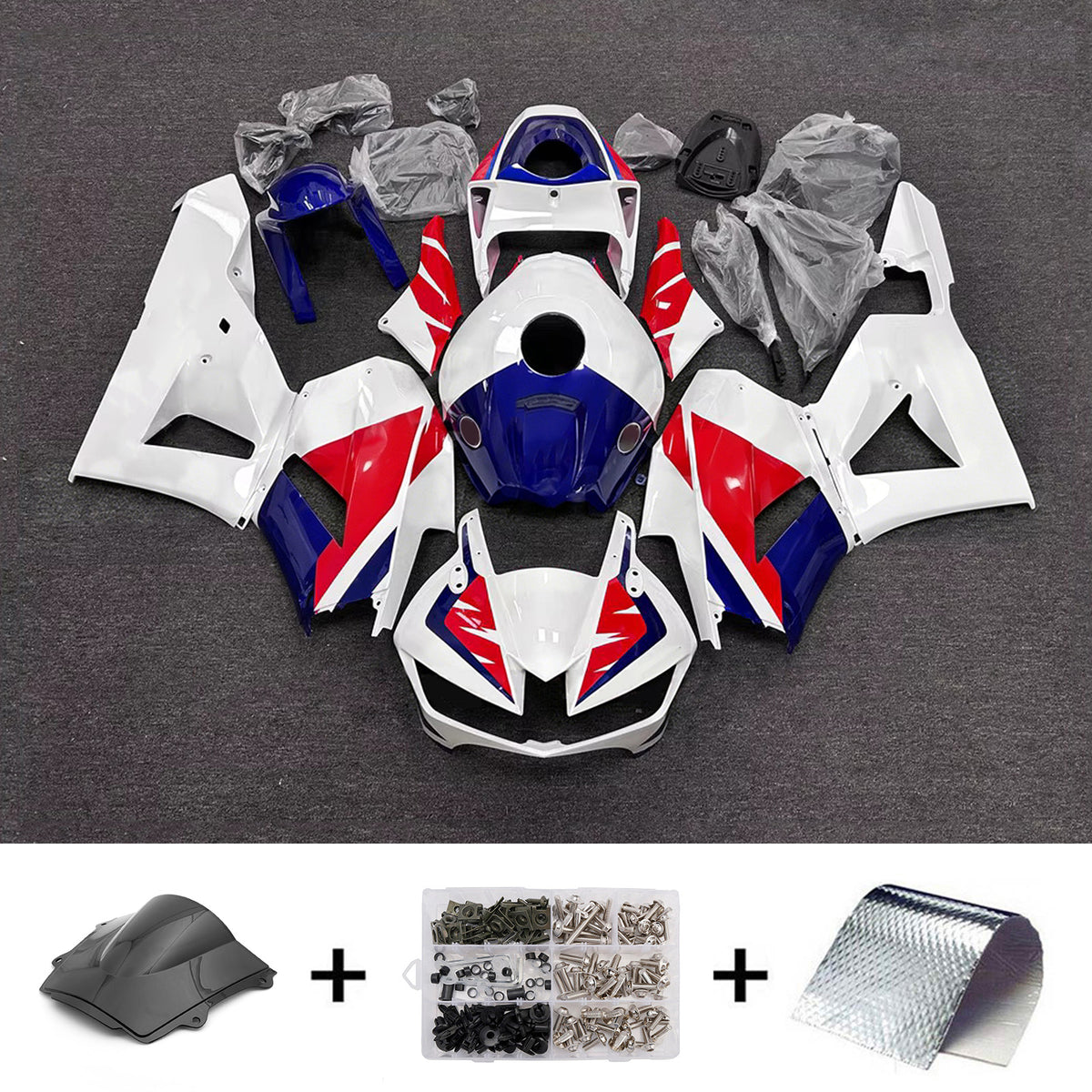 Amotopart 2013-2025 Honda CBR600RR F5 Kit de carénage blanc rouge bleu