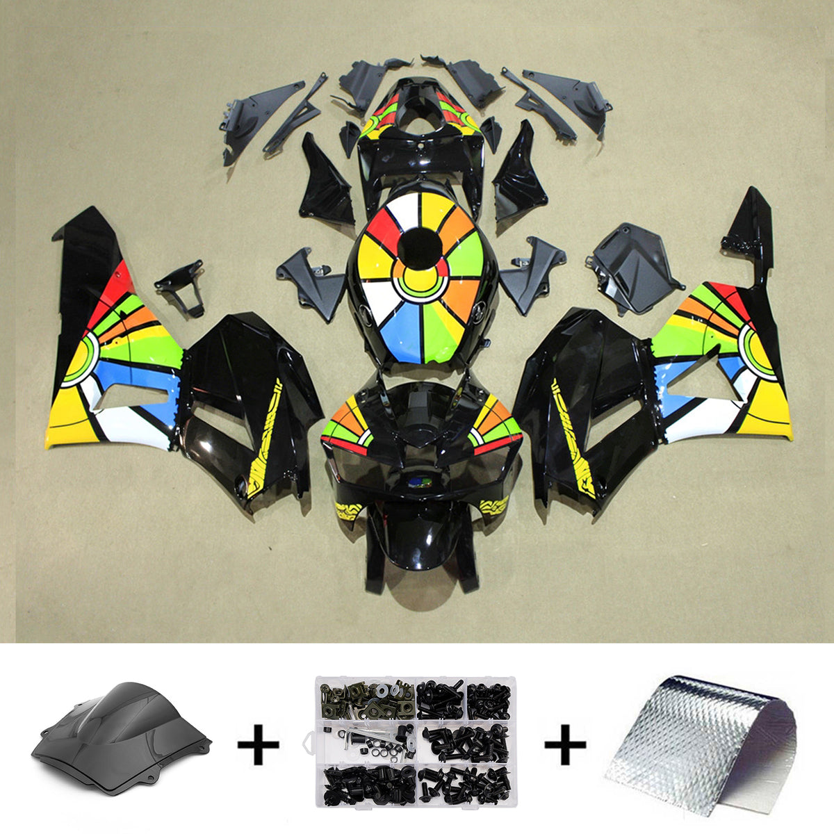 Amotopart 2013-2025 Honda CBR600RR F5 Kit de carénage arc-en-ciel noir