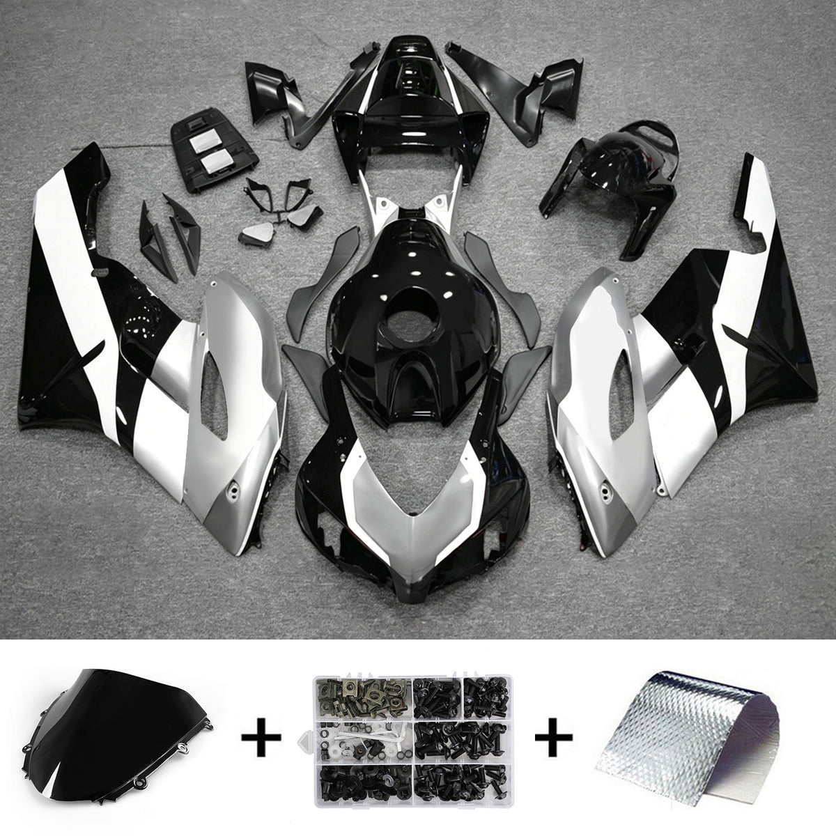 Amotopart 2004-2005 Honda CBR1000RR Silver Black Fairing Kit