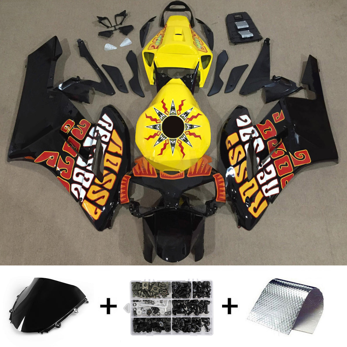 Amotopart 2004-2005 Honda CBR1000RR Yellow Black Fairing Kit