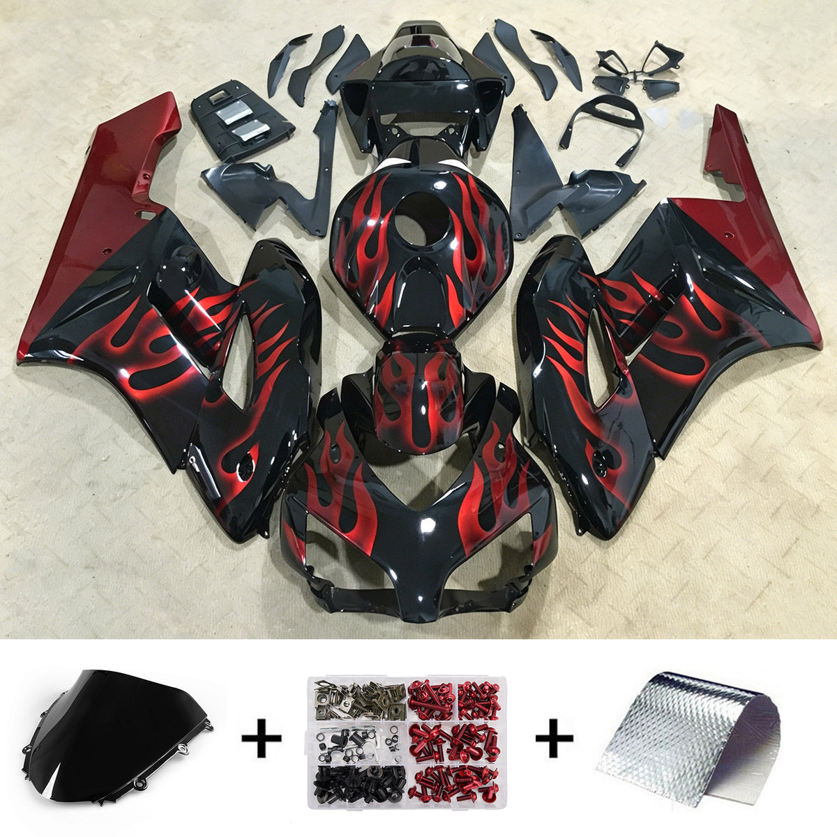 Amotopart 2004–2005 Honda CBR1000RR Schwarz-Rot-Verkleidungsset