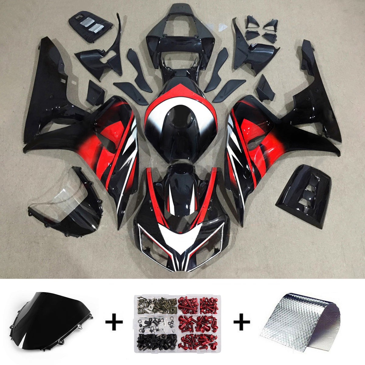 Amotopart 2006-2007 Honda CBR1000RR Black Red Fairing Kit
