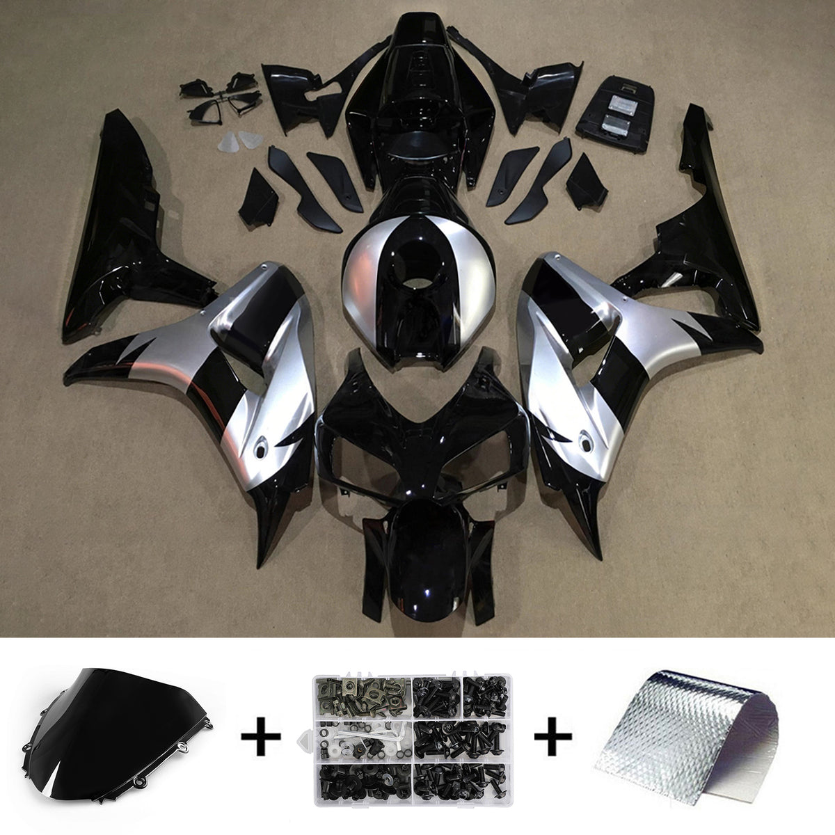 Kit de carenagem Amotopart 2006-2007 Honda CBR1000RR preto prata