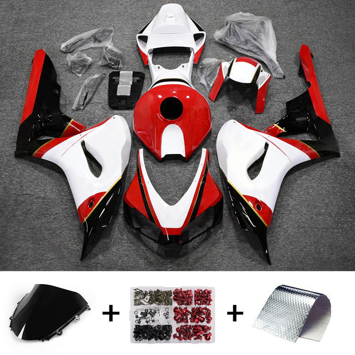 Amotopart 2006-2007 Honda CBR1000RR White Red Fairing Kit