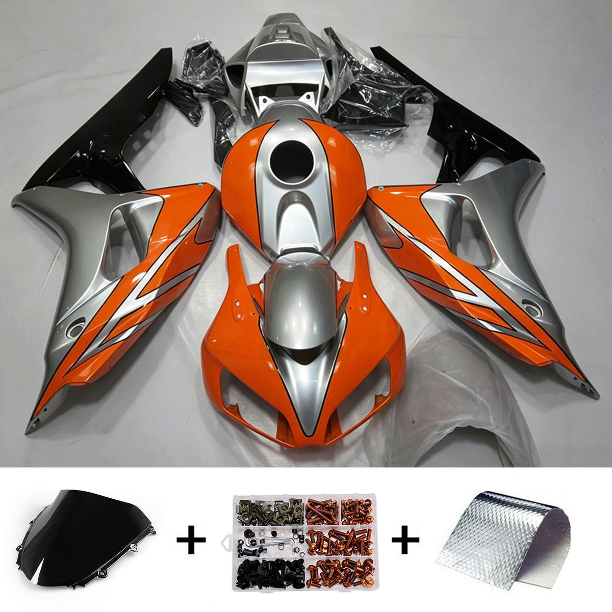 Amotopart 2006-2007 Honda CBR1000RR Silver Orange Fairing Kit