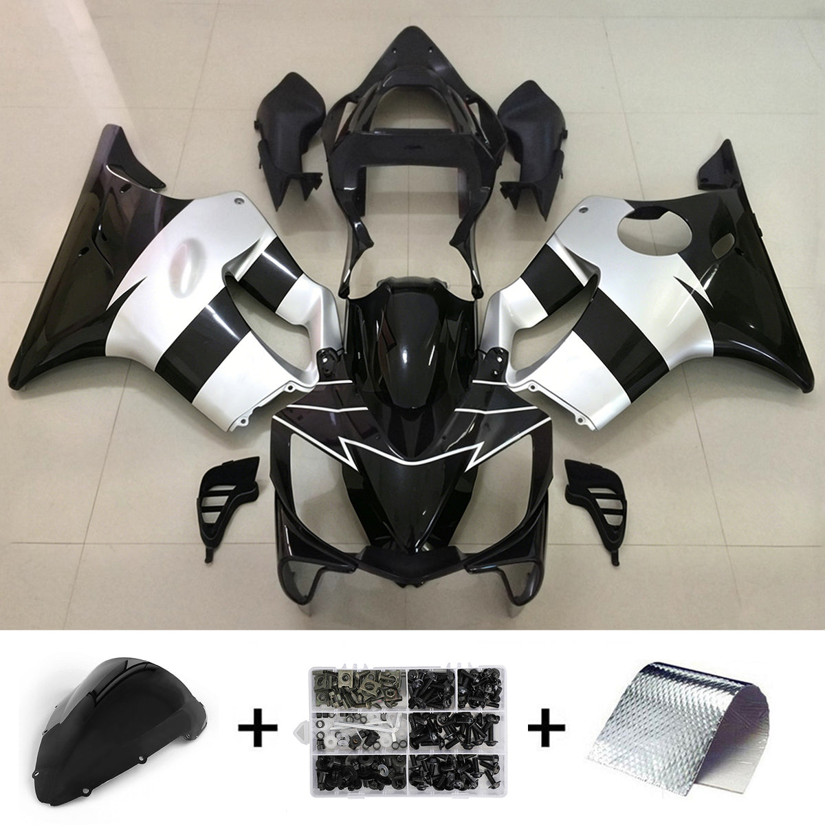 Amotopart 2001-2003 Honda CBR600 F4i Black Silver Fairing Kit