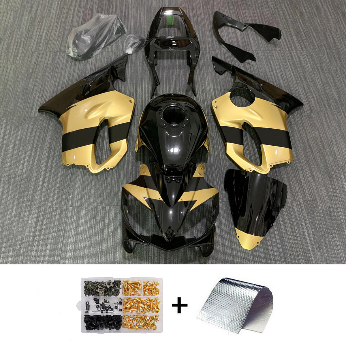 Amotopart 2001-2003 Honda CBR600 F4i Black Gold Fairing Kit