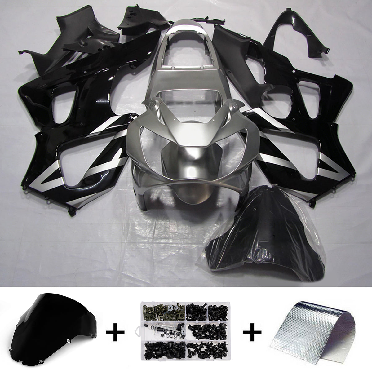 Amotopart 2000-2001 Honda CBR929RR Black Silver Fairing Kit