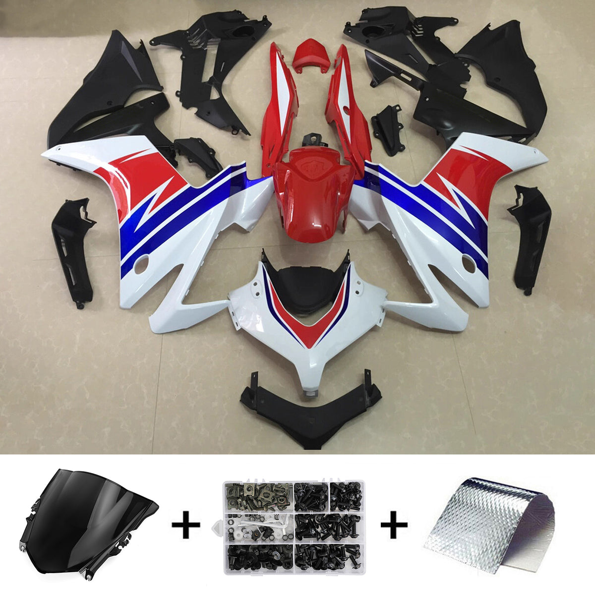 Kit de carenagem Amotopart 2013-2015 Honda CBR500R branco vermelho azul