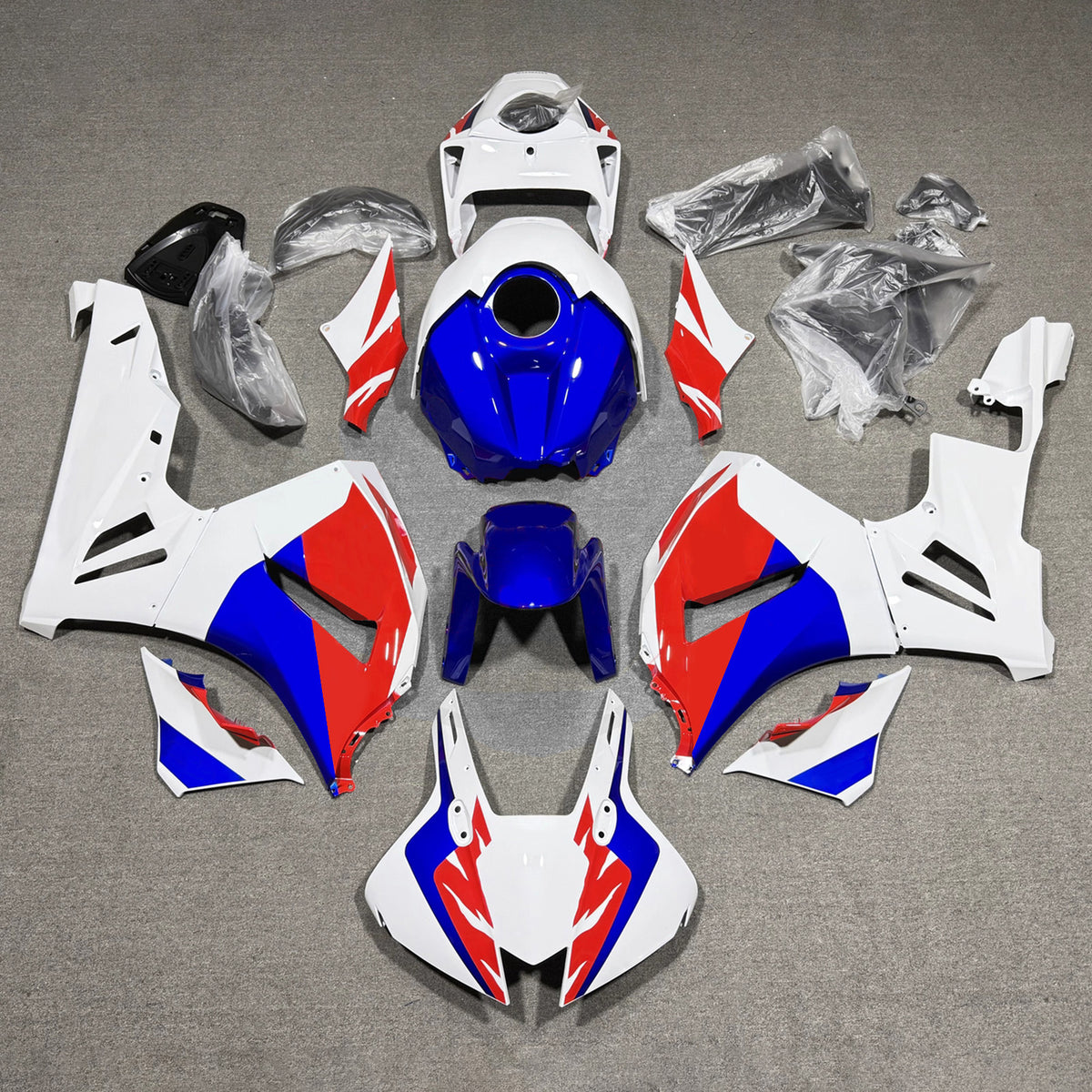 Kit de carenagem Amotopart 2024-2026 Honda CBR600RR branco vermelho azul