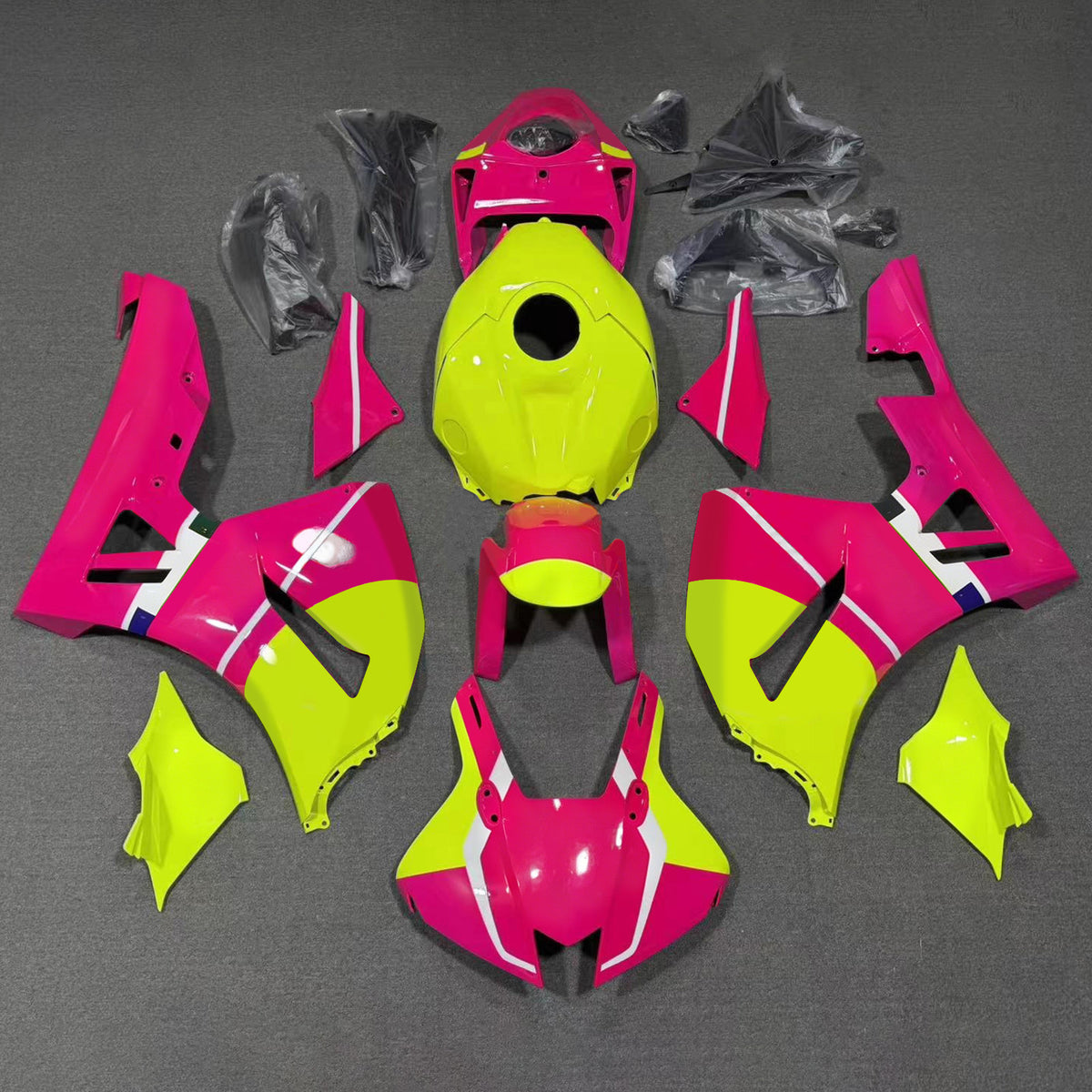 Kit de carenagem Amotopart 2024-2026 Honda CBR600RR amarelo rosa preto