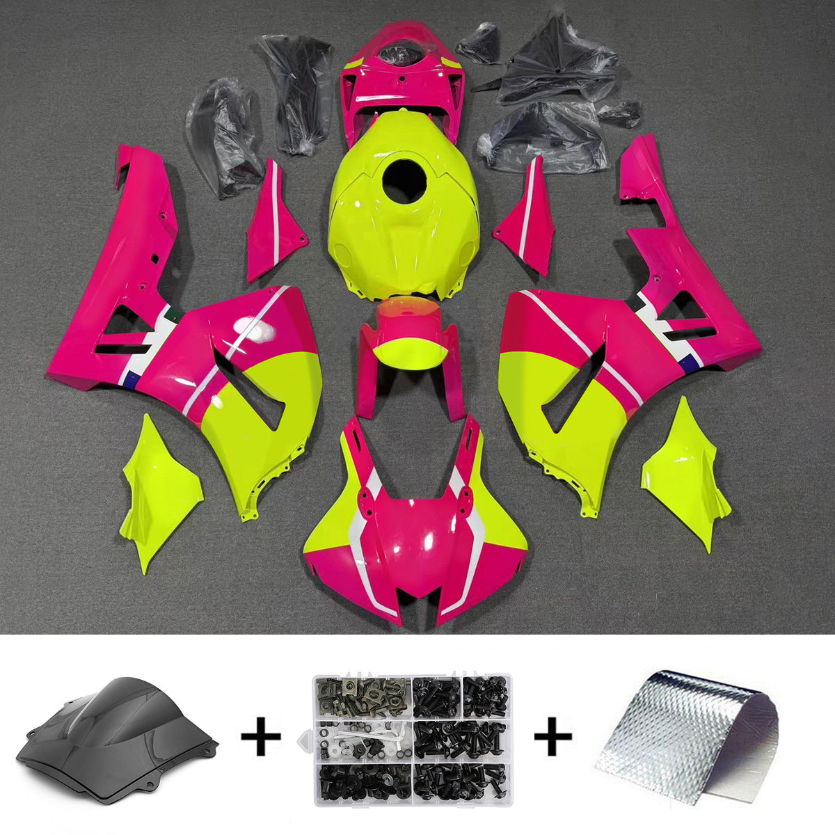 Kit de carenagem Amotopart 2024-2026 Honda CBR600RR amarelo rosa preto