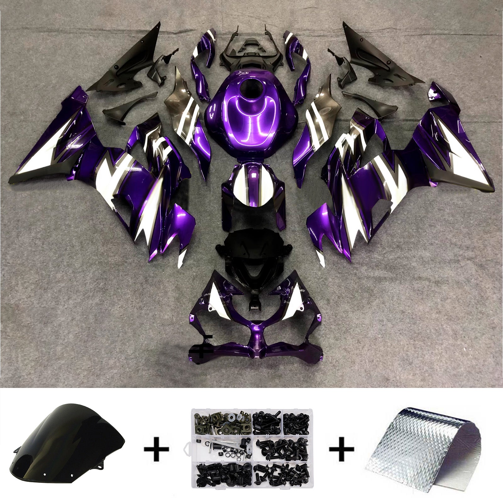 Amotopart 2019-2023 Kawasaki ZX6R Purple White Black Fairing Kit