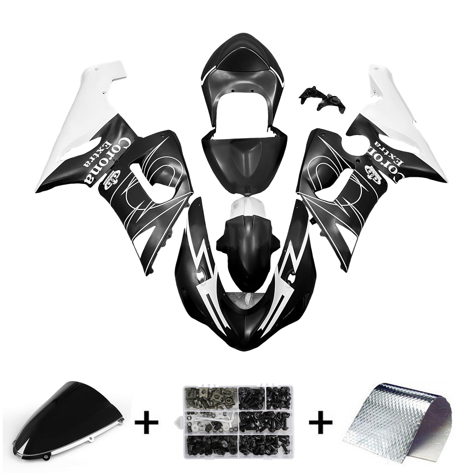 Amotopart 2005-2006 Kawasaki ZX6R 636 Mattes Schwarzweißkit