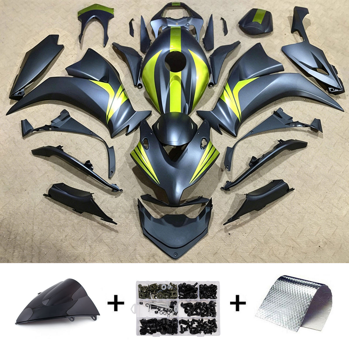Amotopart 2012-2016 Honda CBR1000RR Kit de carénage noir jaune