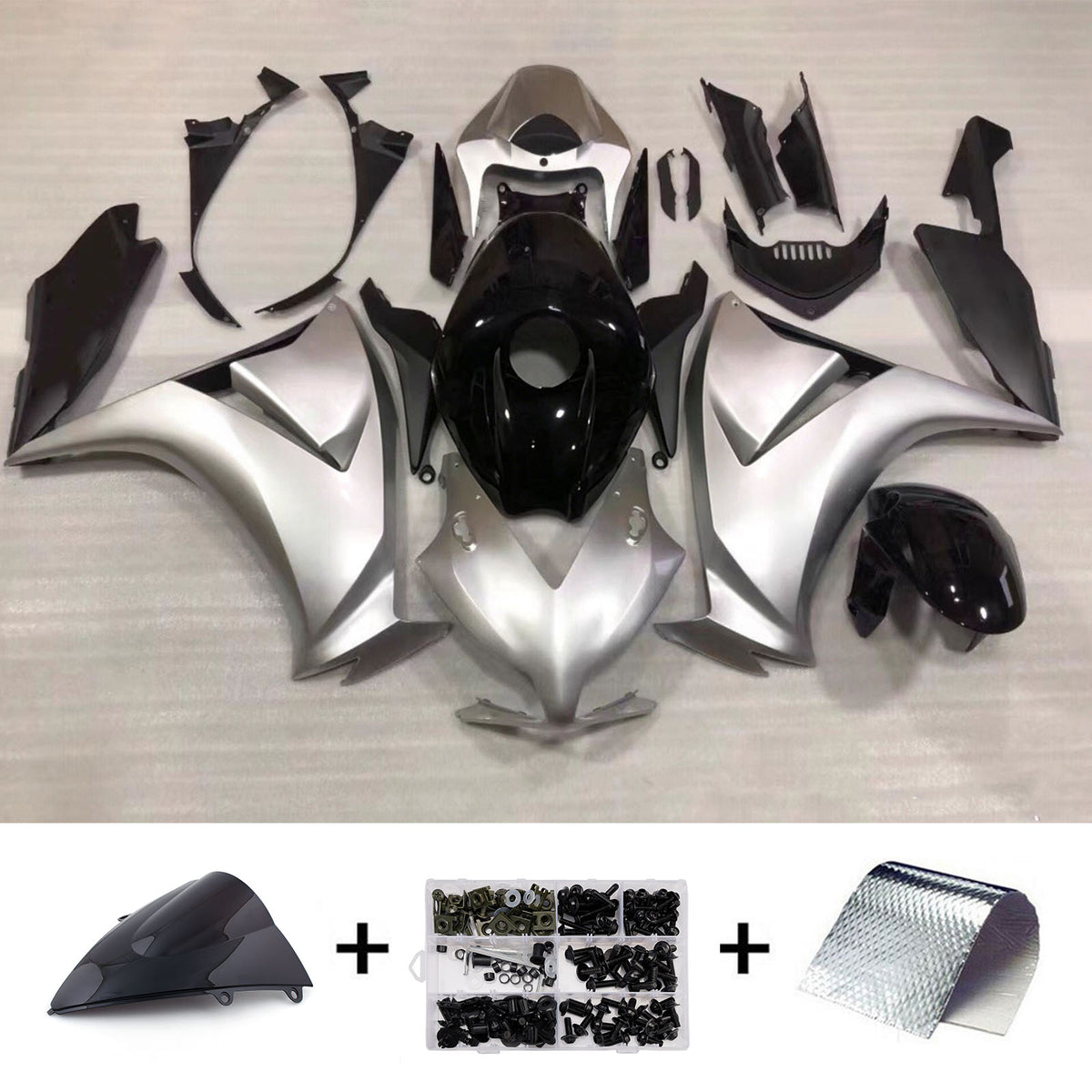 Amotopart 2012-2016 Honda CBR1000RR Silver Black Fairing Kit