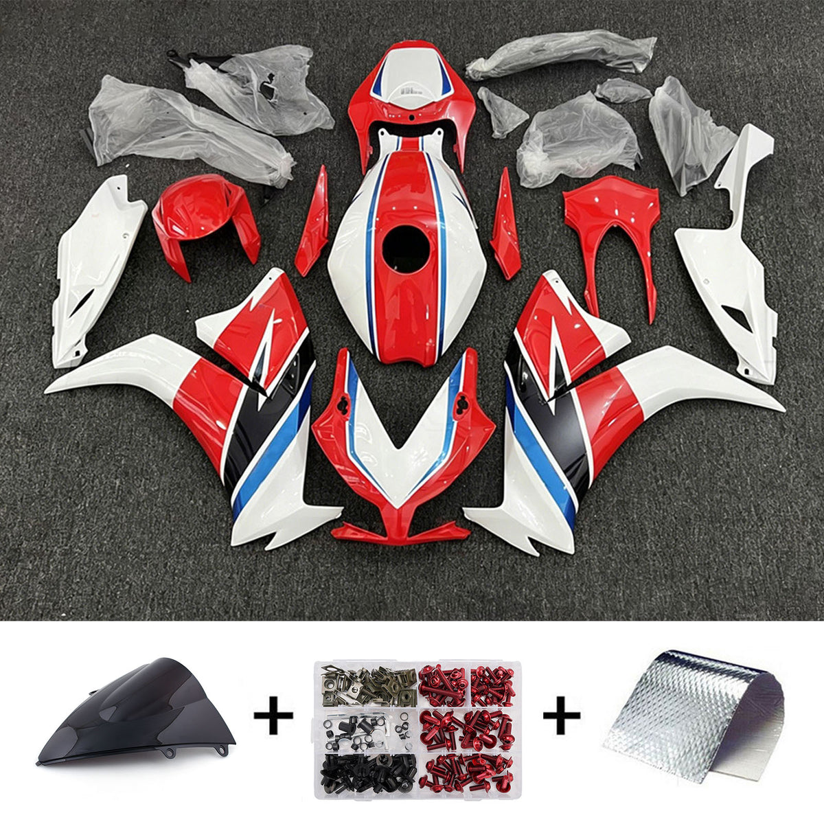Amotopart 2012-2016 Honda CBR1000RR White Red Fairing Kit