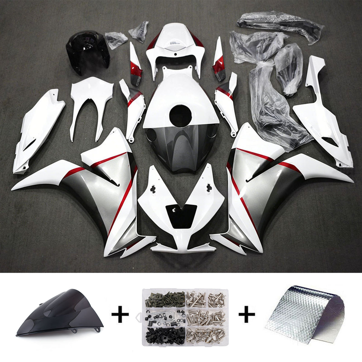 Amotopart 2012-2016 Honda CBR1000RR White Silver Fairing Kit