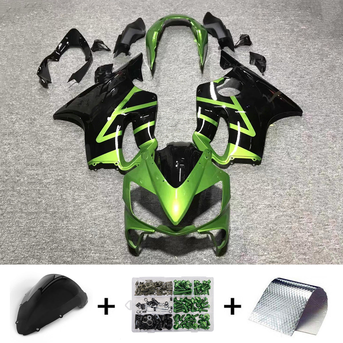 Amotopart 2004–2007 Honda CBR600 F4i Schwarz Grün Verkleidungsset