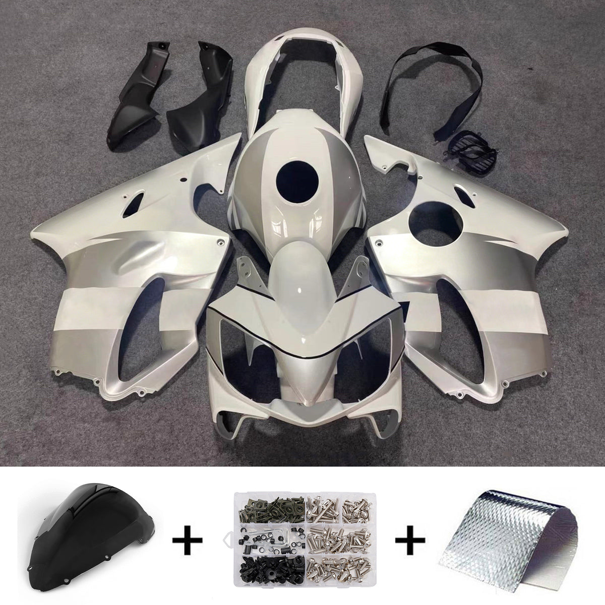 Amotopart 2004–2007 Honda CBR600 F4i Weiß-Silber-Verkleidungsset