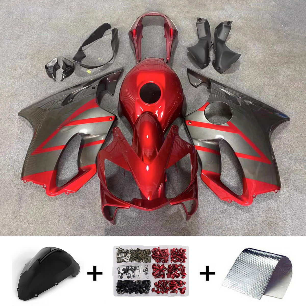 Amotopart 2004-2007 Honda CBR600 F4i Red Grey Fairing Kit