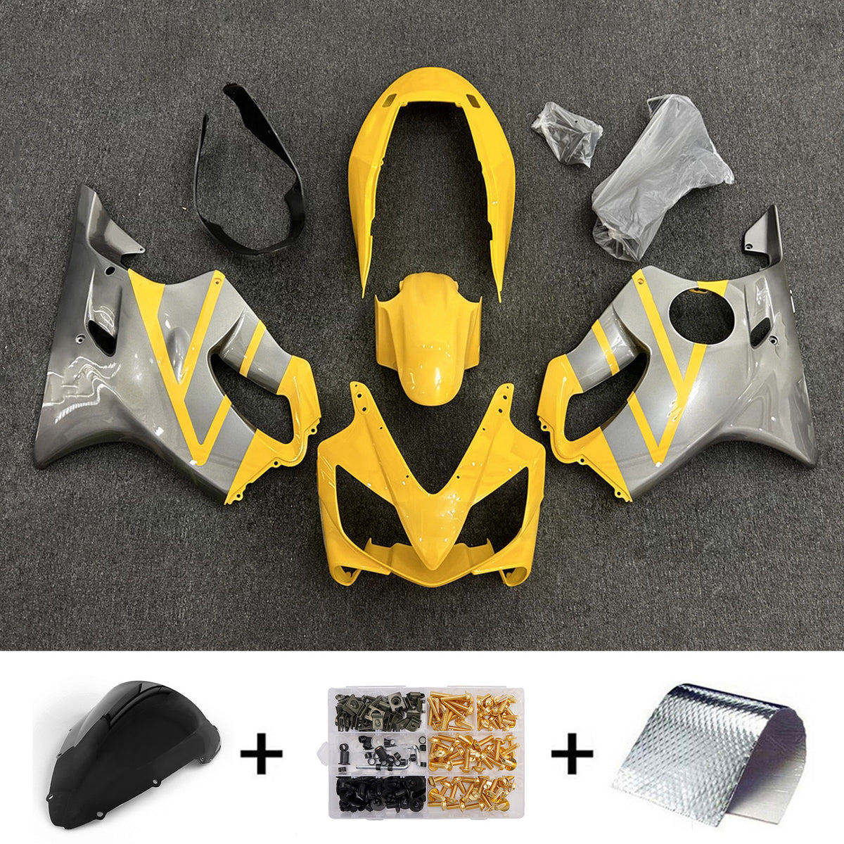Kit de carenagem Amotopart 2004-2007 Honda CBR600 F4i amarelo prata