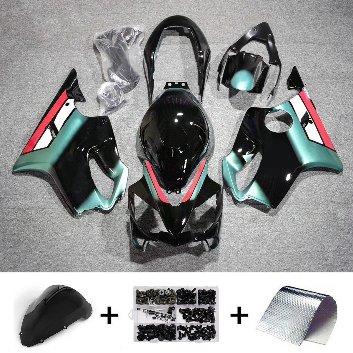 Amotopart 2004-2007 Honda CBR600 F4i Black Green Fairing Kit