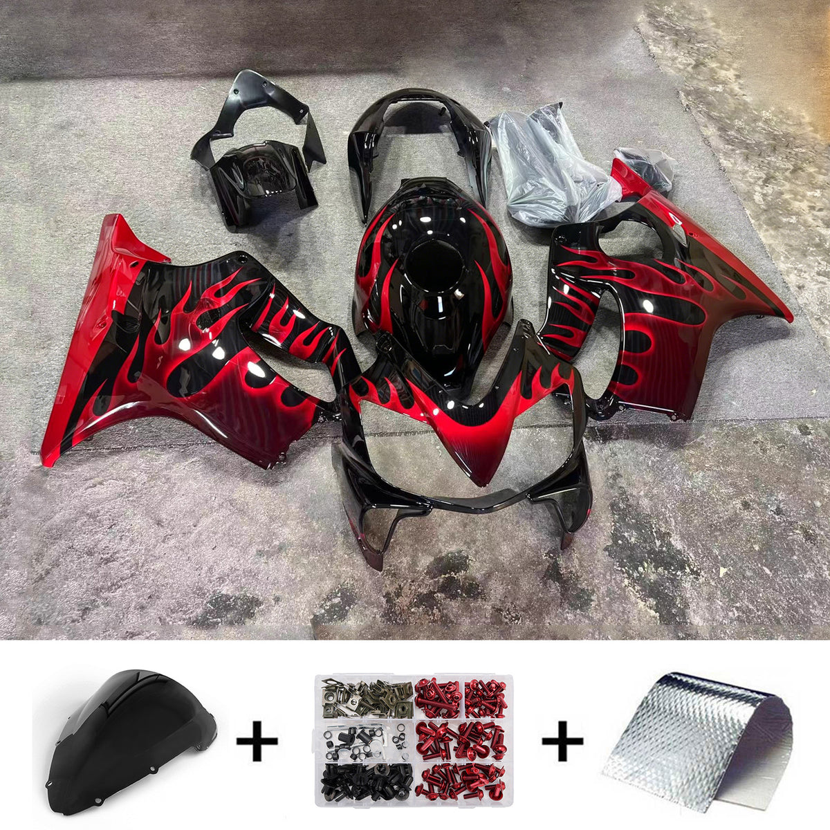 Amotopart 2004-2007 Honda CBR600 F4i Black Red Fairing Kit