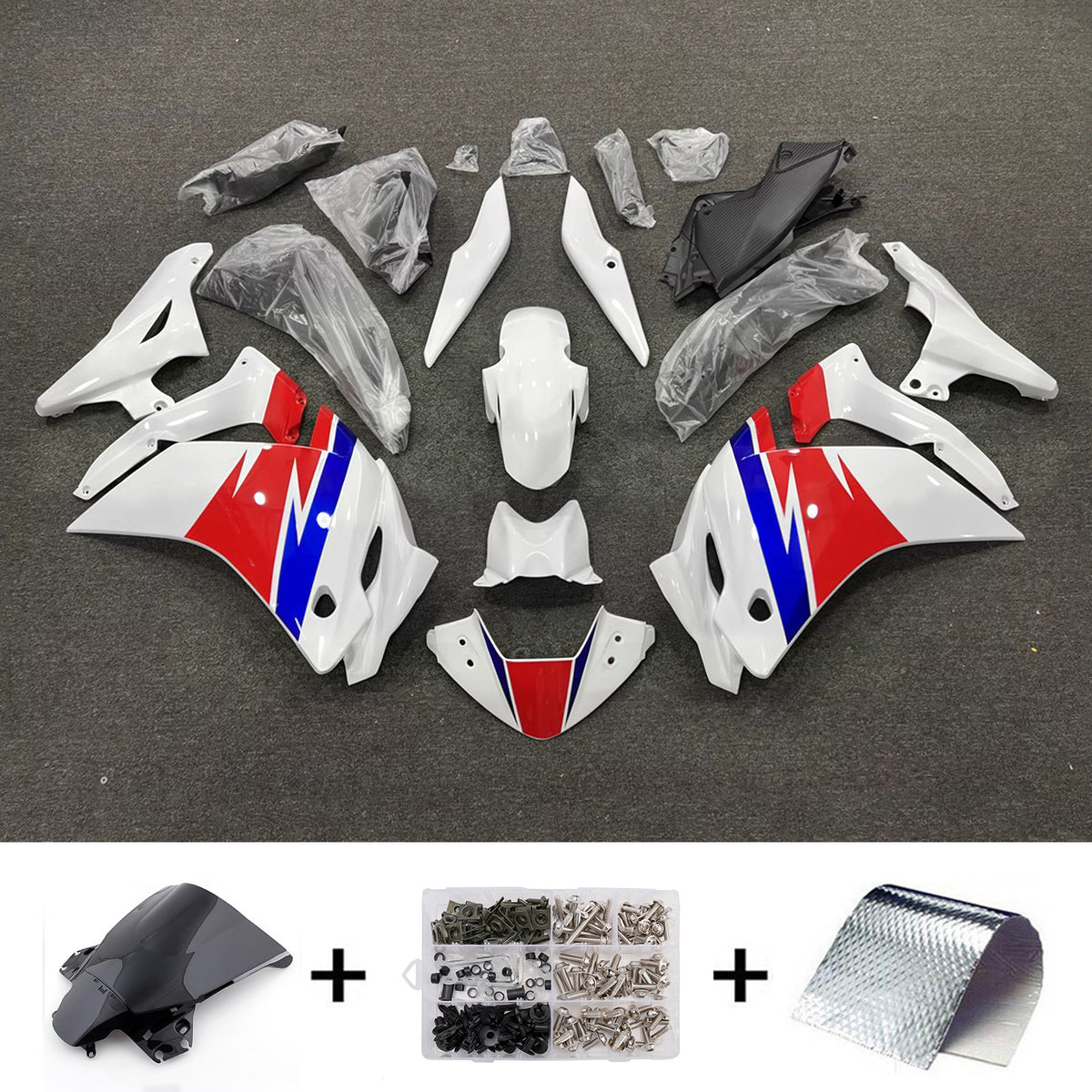 Zestaw owiewek Amotopart 2011-2015 Honda CBR250R w kolorze białym, czerwonym i niebieskim