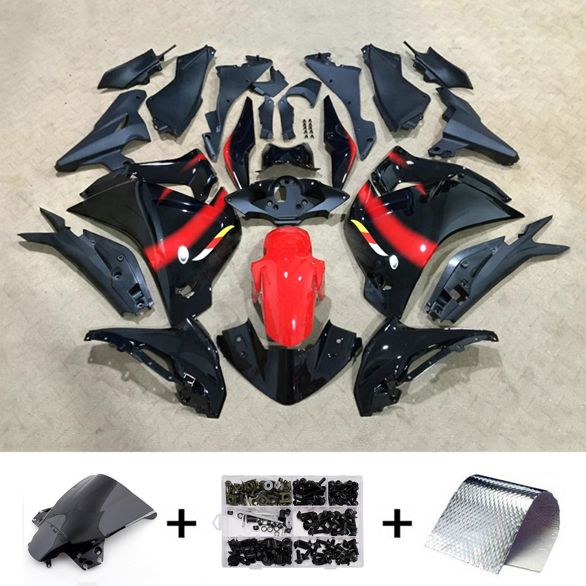 Amotopart 2011-2015 Honda CBR250R Black Red Fairing Kit