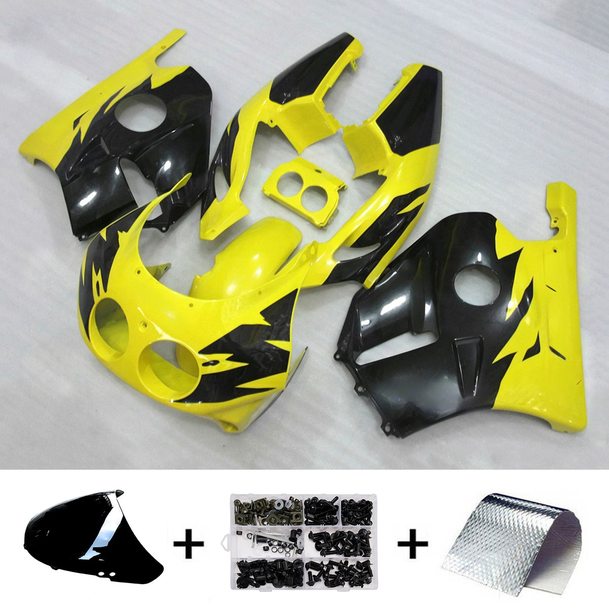 Amotopart 1990–1998 Honda CBR250RR MC22 Gelb-Schwarzes Verkleidungsset