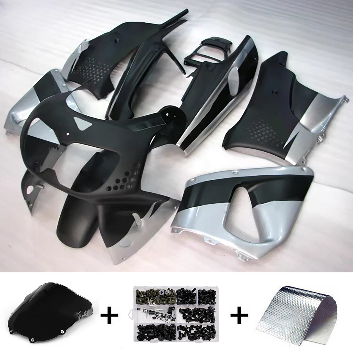 Amotopart 1994–1995 Honda CBR900RR 893 Schwarz-Silber-Verkleidungsset