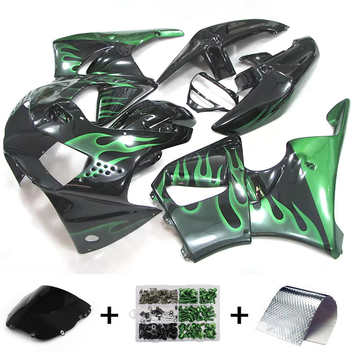 Amotopart 1998–1999 Honda CBR900RR 919 Schwarz-Grün-Verkleidungsset