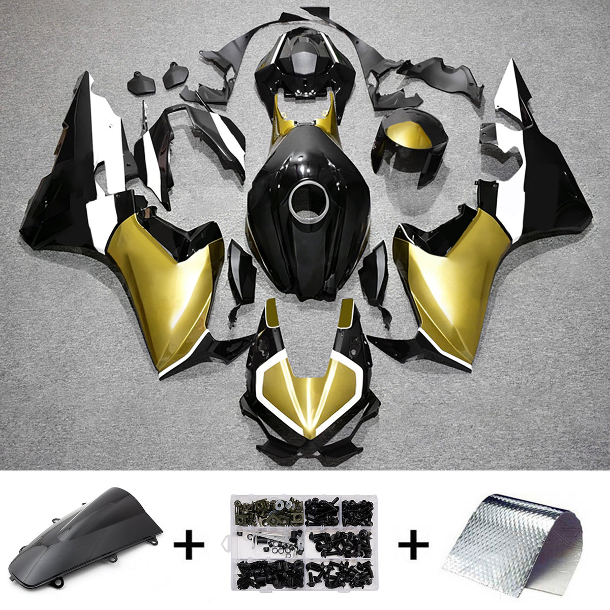 Amotopart 2017–2025 Honda CBR1000RR Schwarz-Gold Verkleidungsset
