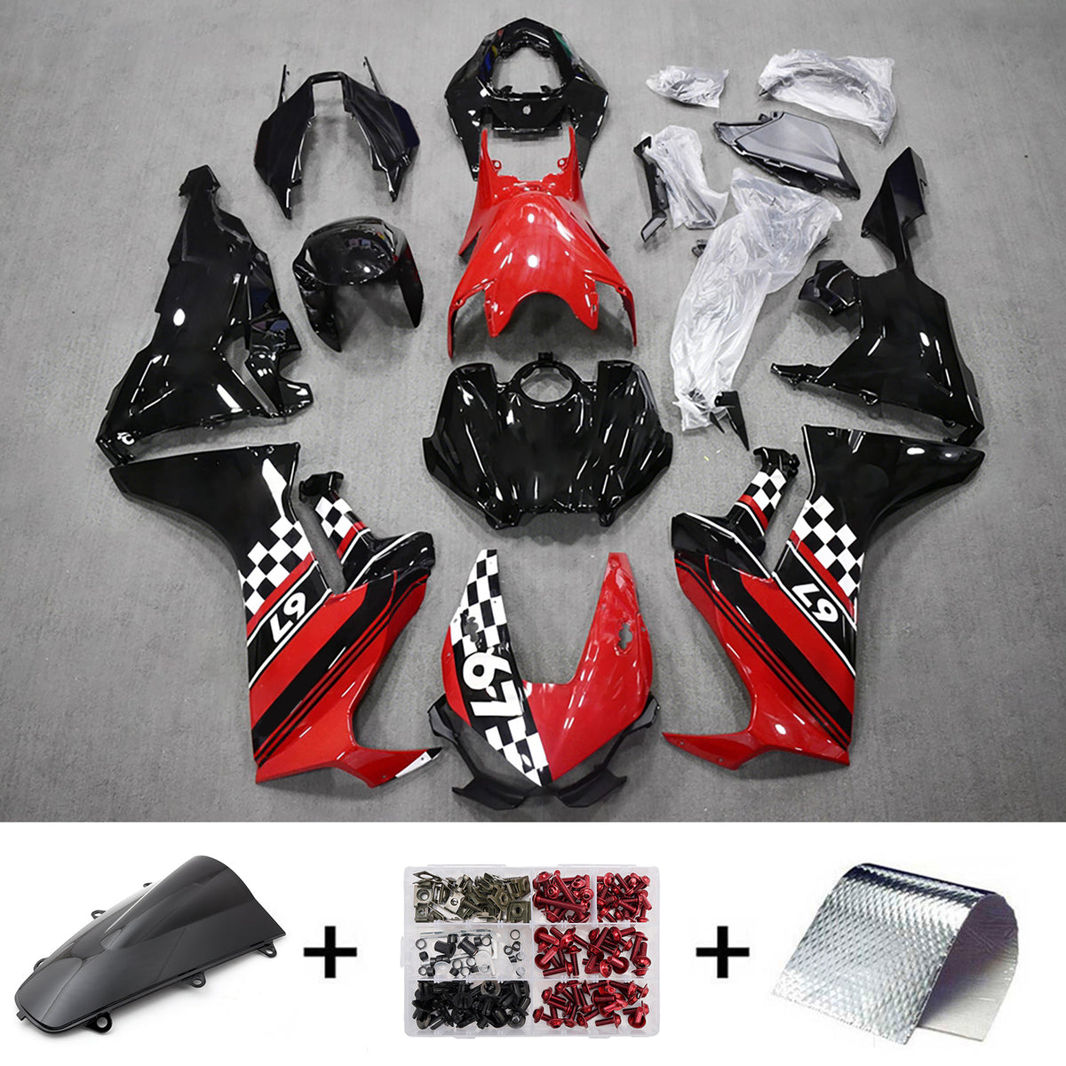 Amotopart 2017-2025 Honda CBR1000RR Black Red Fairing Kit
