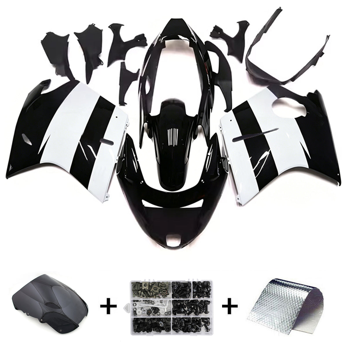 Amotopart 1996-2007 Honda CBR1100XX SuperBlackBird White Gray Black Fairing Kit