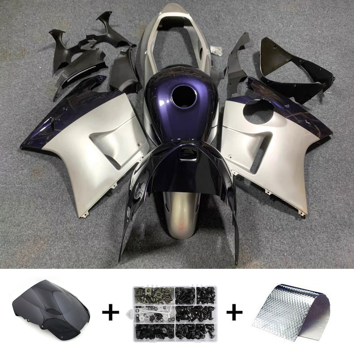 Amotopart 1996-2007 Honda CBR1100XX SuperBlackBird Gray Black White Fairing Kit